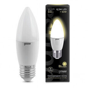 103102107 Лампа Gauss LED Candle E27 6,5W 100-240V 2700K 1/10/50, шт