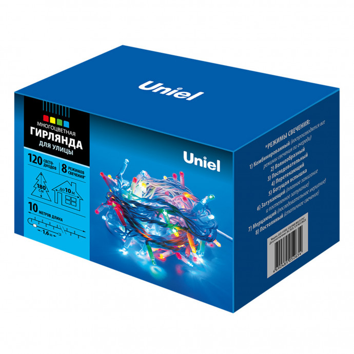 ULD-S1000-120/DWA MULTI IP67 Гирлянда светодиодная с контроллером, 120 светодиодов, 10 м, разноцветная, IP67, провод белый