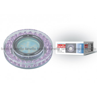 DLS-P102 GU5.3 CHROME/PINK Светильник декоративный встраиваемый. Без лампы. Металл, цвет хром. Отделка прозрачное стекло с элементами розового. ТМ Fametto.