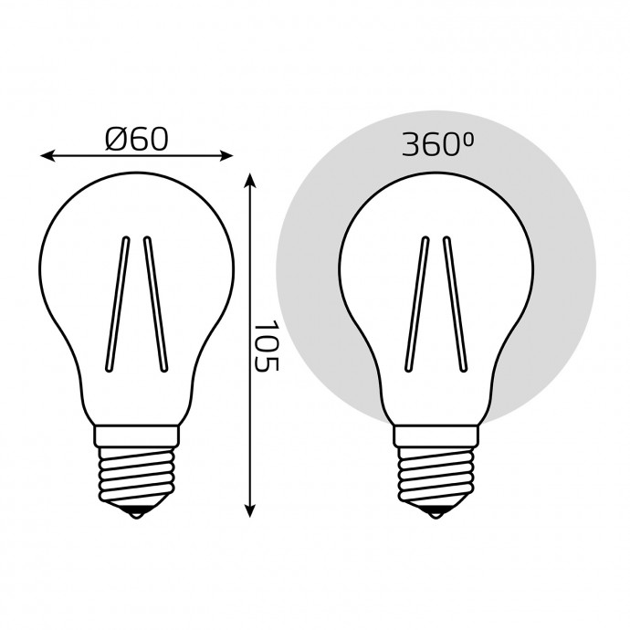 102802208 Лампа Gauss LED Filament A60 E27 8W 780lm 4100К 1/10/40