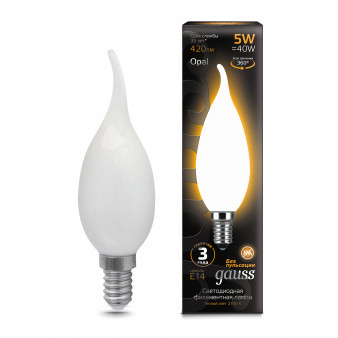 104201105 Лампа Gauss LED Filament Candle tailed OPAL E14 5W 2700K Golden 1/10/50, шт