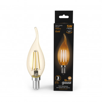 104801005 Лампа Gauss LED Filament Свеча на ветру E14 5W 400lm 2700K Golden 1/10/50
