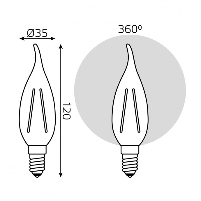 104801107 Лампа Gauss LED Filament Candle tailed E14 7W 2700К 1/10/50, шт