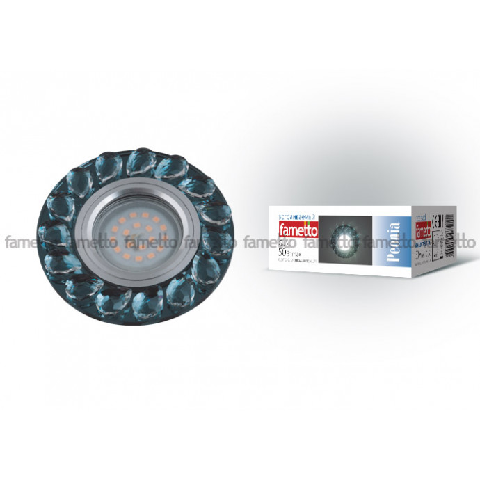 DLS-P107 GU5.3 CHROME/SMOKE+CLEAR Светильник декоративный встраиваемый, серия Peonia. Без лампы, цоколь GU5.3. Металл/стекло. Хром/дымчато-белый+прозрачный. ТМ Fametto