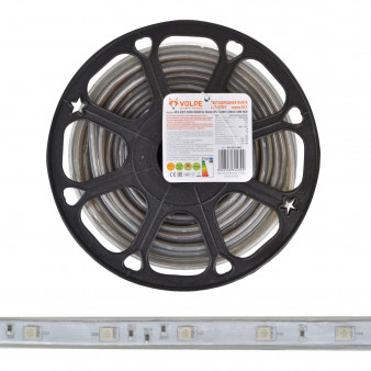 ULS-Q215 5050-30LED/m-14mm-IP67-220V-7,2W/m-50M-RGB Светодиодная гибкая герметичная лента Volpe. В ПВХ трубке. Упаковка - бобина 50 м. IP67. Угол излучения 120. Кратность резки 1 м. Многоцветная.