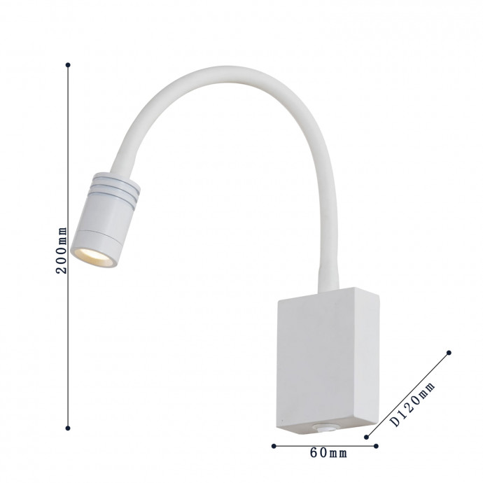 1958-1W, настенный светильник, D120xW60xH200, 1xLEDx3W, 240LM, 3000K, included, switch