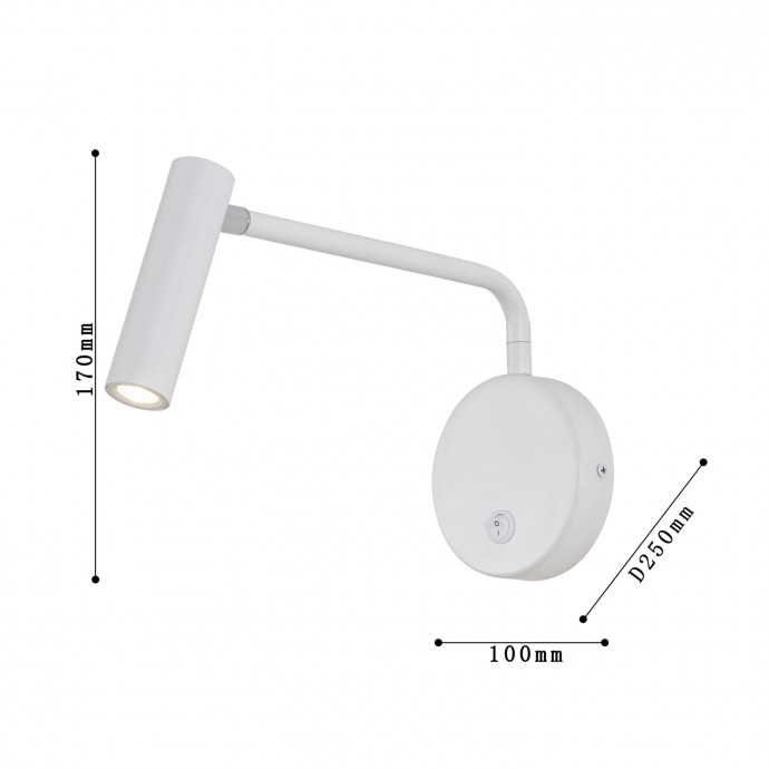 1961-1W, настенный светильник, D120xW60xH100, 1xLEDx3W, 240LM, 3000K, included, switch