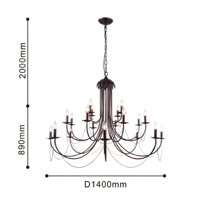 2590-20P, подвесная люстра, D1400xH890/2890, 20xE14x40W