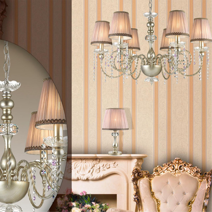 3390/1T CLASSIC ODL17 499 мат.зол/серебр.патина/хрусталь Настольная лампа E14 40W 220V AURELIA