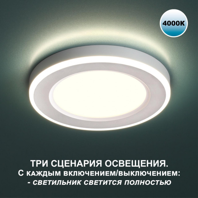 359016 SPOT NT23 белый Светильник встраиваемый светодиодный (три сценария работы) IP20 LED 4000К 18W+6W 100-265V 1680Лм SPAN