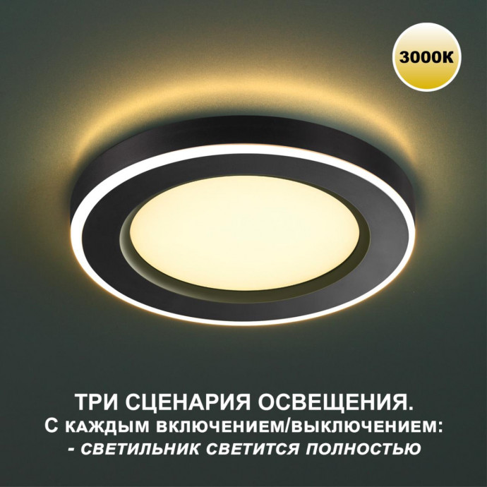 359019 SPOT NT23 черный Светильник встраиваемый светодиодный (три сценария работы) IP20 LED 3000К 6W+3W 100-265V 630Лм SPAN
