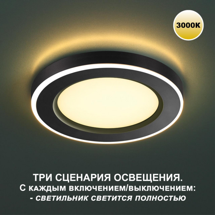 359021 SPOT NT23 черный Светильник встраиваемый светодиодный (три сценария работы) IP20 LED 3000К 12W+4W 100-265V 1120Лм SPAN