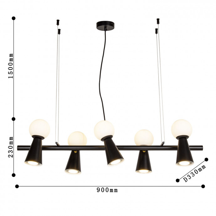 4095-5P, подвесная люстра, L900xW330xH230/1730, 5xG9LEDx3W + 5xGU10x35W