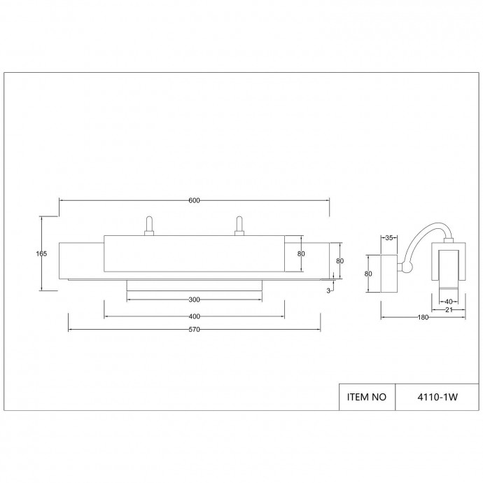 4110-1W, настенный светильник, D180xW600xH165, LEDx18W, 500LM, 4000K, included