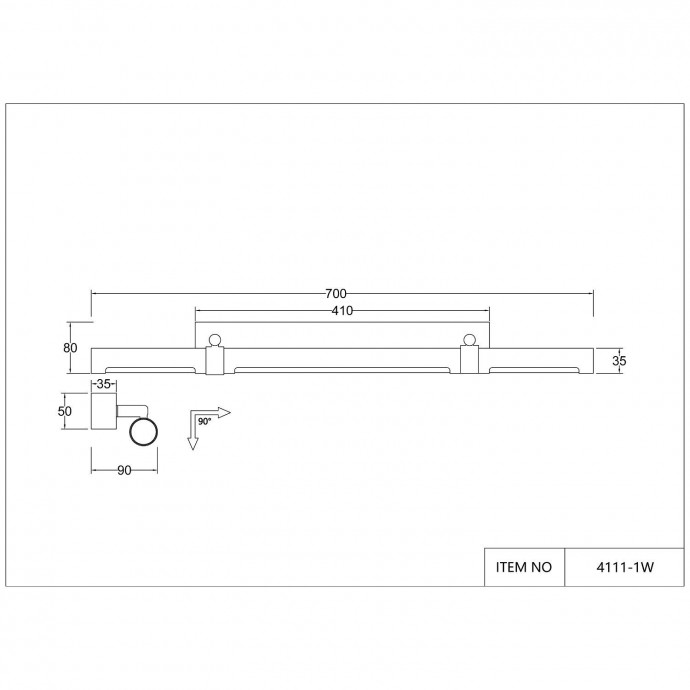 4111-1W, настенный светильник, D90xW700xH80, LEDx22W, 450LM, 4000K, included