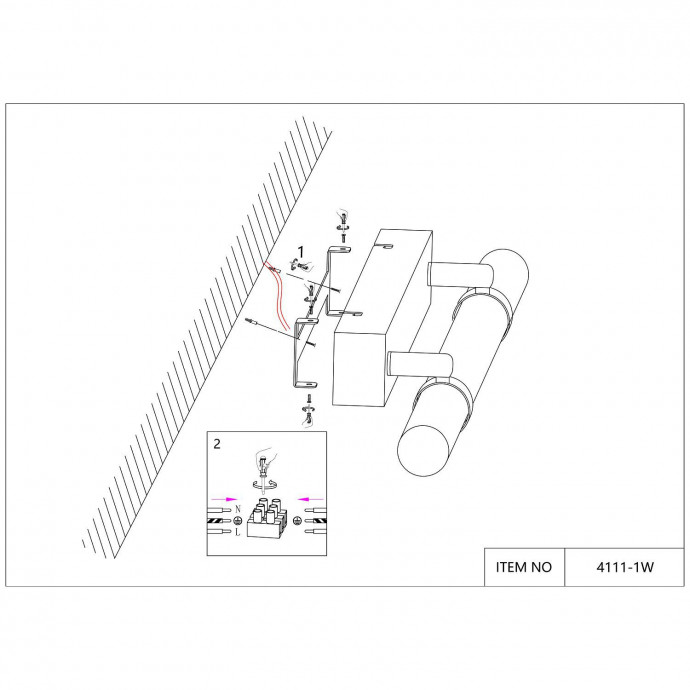 4111-1W, настенный светильник, D90xW700xH80, LEDx22W, 450LM, 4000K, included