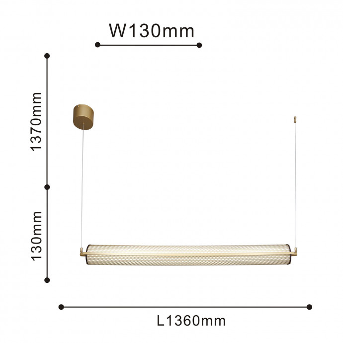 4190-1P, подвес, D130xH1400/2700 + L1360xW130xH300/1500, LEDx33W, 2805LM, 4000K, included