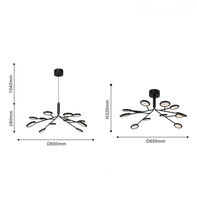 4252-12P, подвесная/потолочная люстра, D650xH320/1320, 12xLEDx3W, 3060LM, 4000K, included