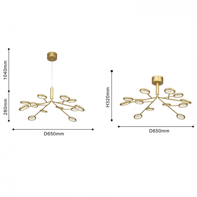 4253-12P, подвесная/потолочная люстра, D650xH320/1320, 12xLEDx3W, 3060LM, 4000K, included
