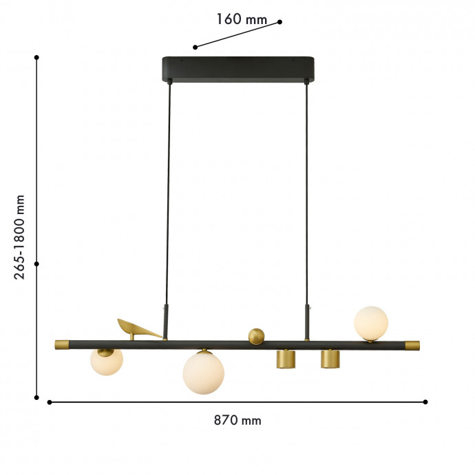 4324-5P, подвесная люстра, L870xW160xH265/1800, 2xLEDx6W + 3xLEDx5W, 2160LM, 4000K, included