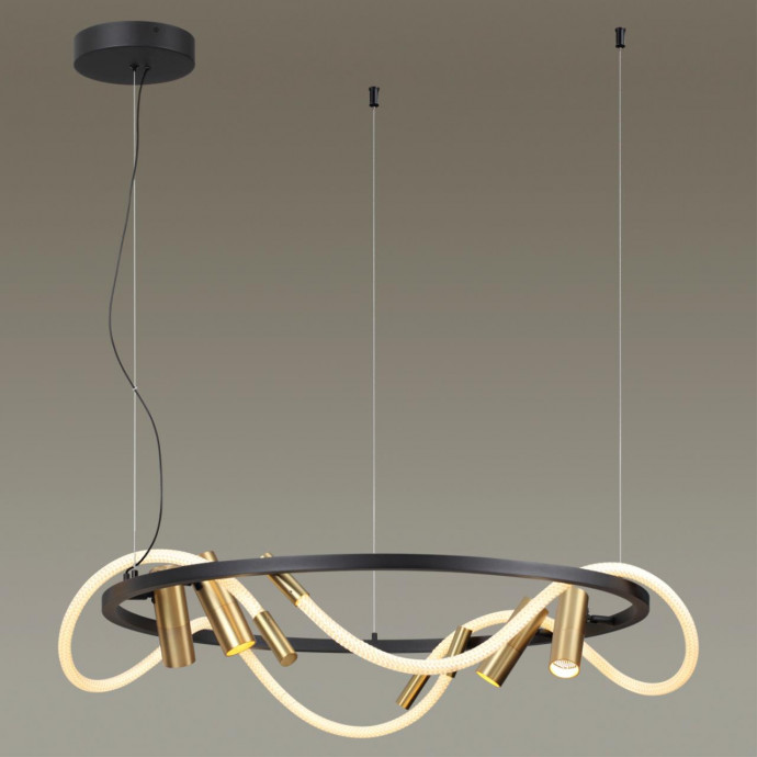 4397/55L HIGHTECH ODL23 101 черный/античная бронза/черный/металл/канат Подвесной св-к IP20 LED 50W 2020Лм 3000K CORDA