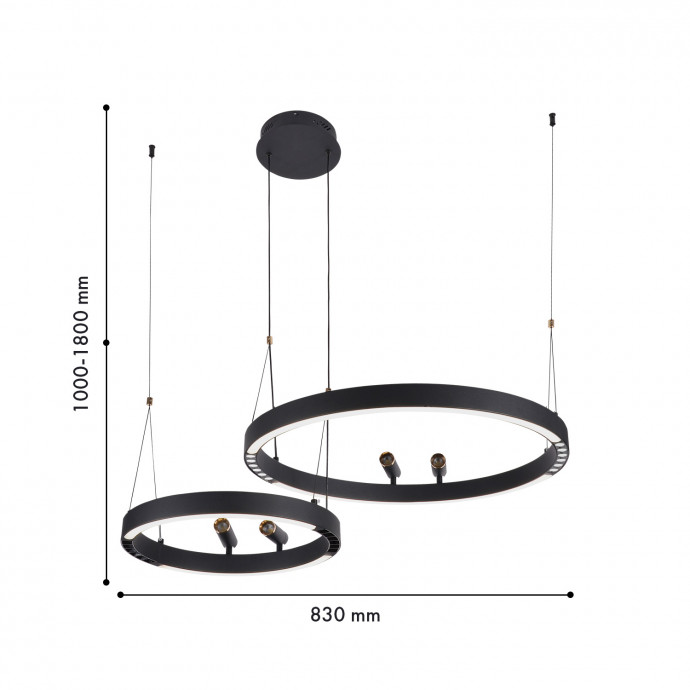 4474-2P, подвесная люстра, D830xH1000/1800, LEDx53W + LEDx33W + 4xLEDx3W, 2075LM, 3000-6500K, included, remote control