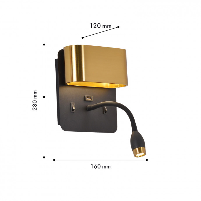 4475-2W, настенный светильник, D120xW160xH280, LEDx4W + LEDx1.5W, 220LM, 4000K, included, switch