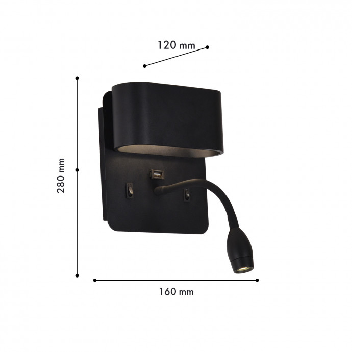 4476-2W, настенный светильник, D120xW160xH280, LEDx4W + LEDx1.5W, 220LM, 4000K, included, switch