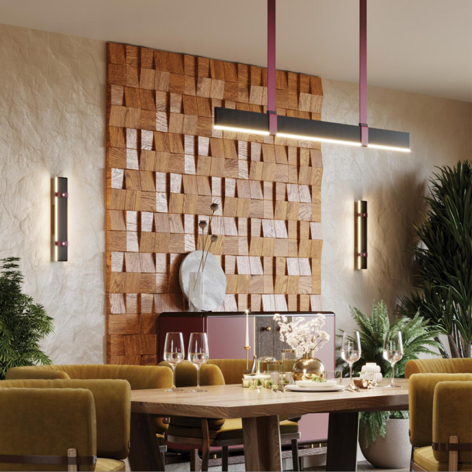 6629/25L HIGHTECH ODL24 металл/экокожа/ткань/акрил бордовый/черный Подвесной светильник IP20 LED 25W 3000K 220V VINCENT