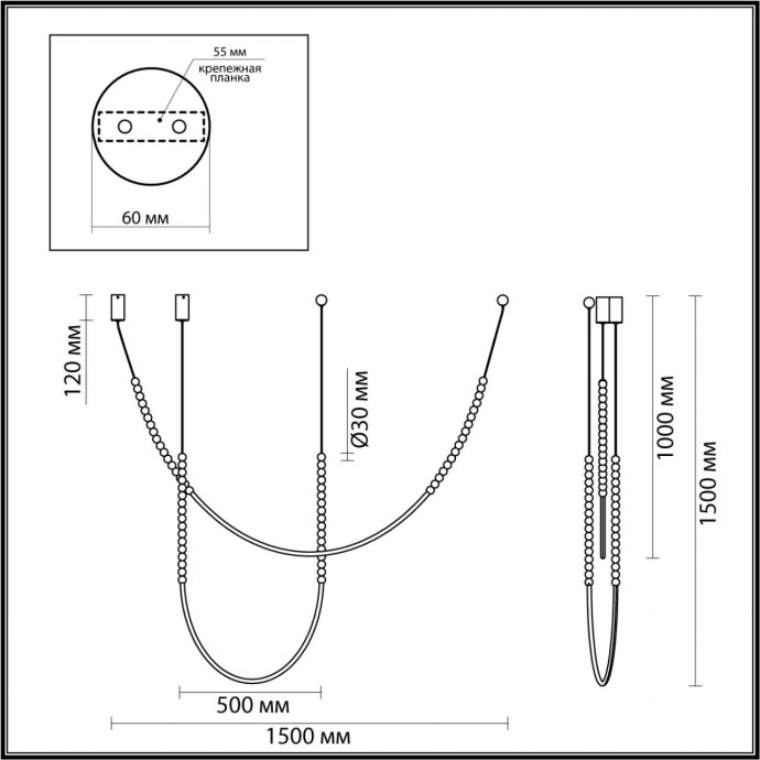 6639/24CL HIGHTECH ODL24 металл/античная бронза/белые бусы из акрила Потолочный светильник (в комплекте 2 нити)  IP 20 LED 24W 3000K 220V MONELLA