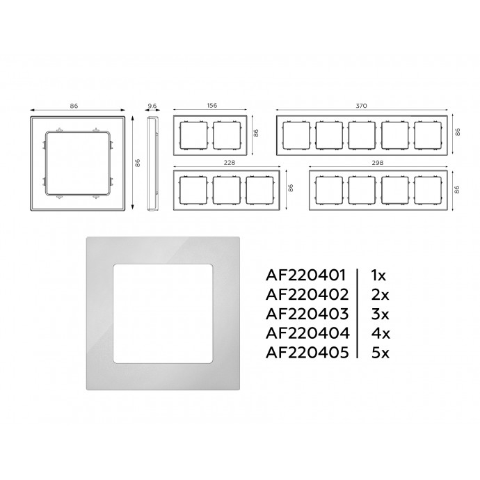 AF220402 Рамка ALFA Techno (Серебро глянец) 2-ая