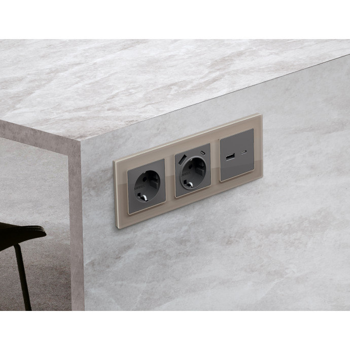 AF380602 Рамка ALFA Platos (Серо-бежевый Стекло закаленное натуральное) 2-ая