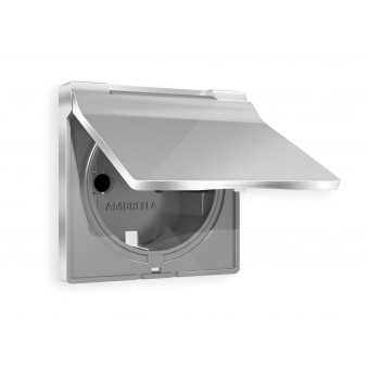 AP4080 Лицевая панель ALFA (Серебро глянец) для электрической розетки с/з со шторками и крышкой IP44 QUANT