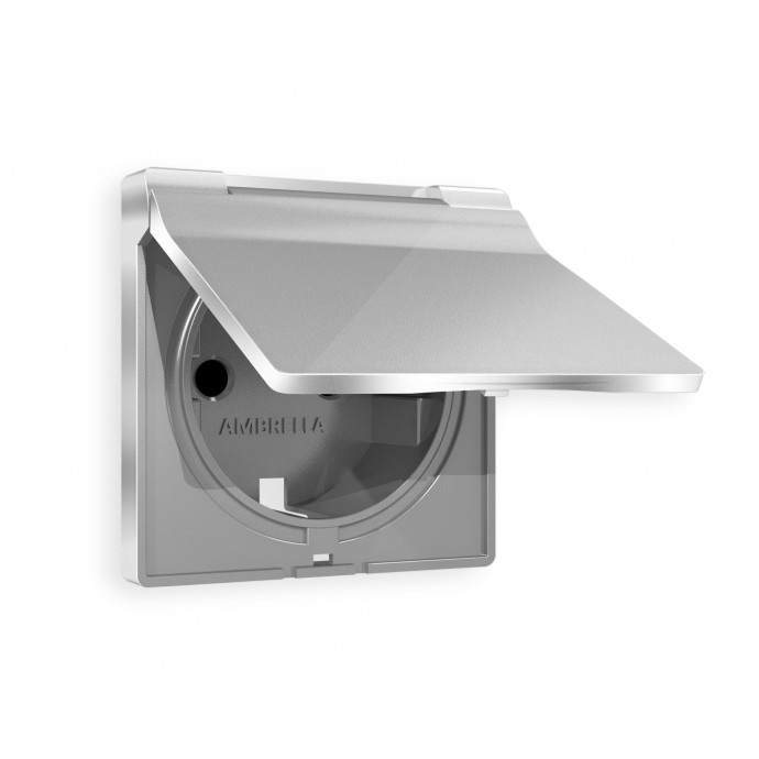 AP4080 Лицевая панель ALFA (Серебро глянец) для электрической розетки с/з со шторками и крышкой IP44 QUANT