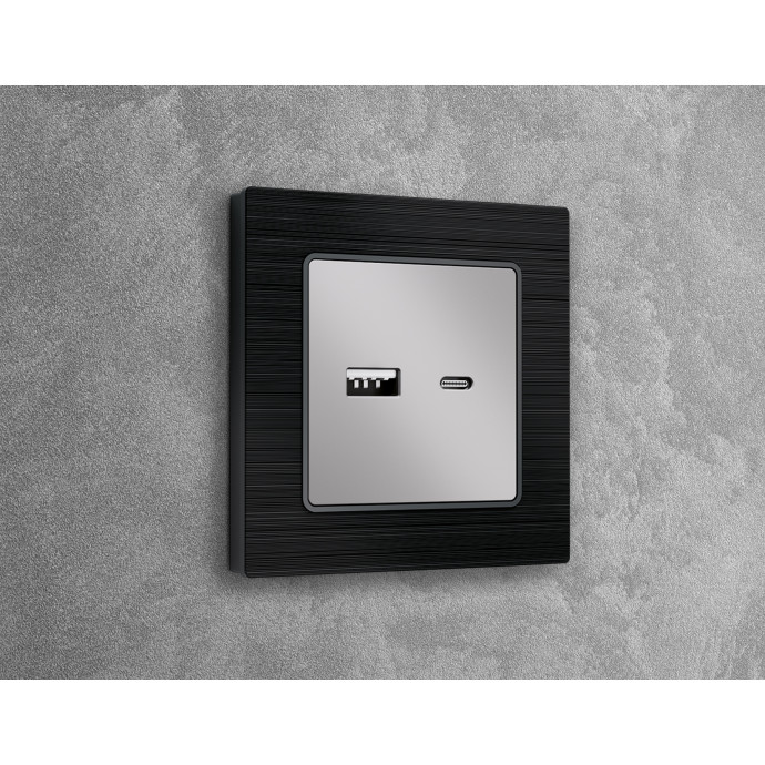 AP4110 Лицевая панель ALFA (Серебро глянец) для розетки 2USB тип A+C QUANT