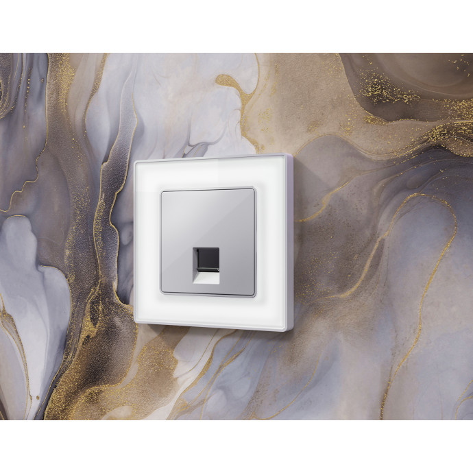 AP4120 Лицевая панель ALFA (Серебро глянец) для компьютерной/телефонной розетки RJ-45/RJ-11 QUANT