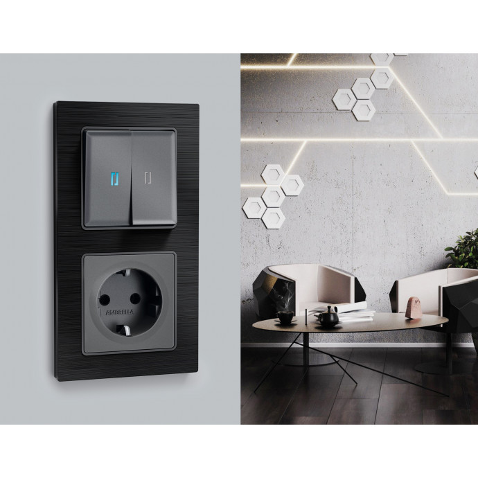 AP6540 Лицевая панель ALFA (Антрацит серый) для 2-кл выключателей с подсветкой QUANT