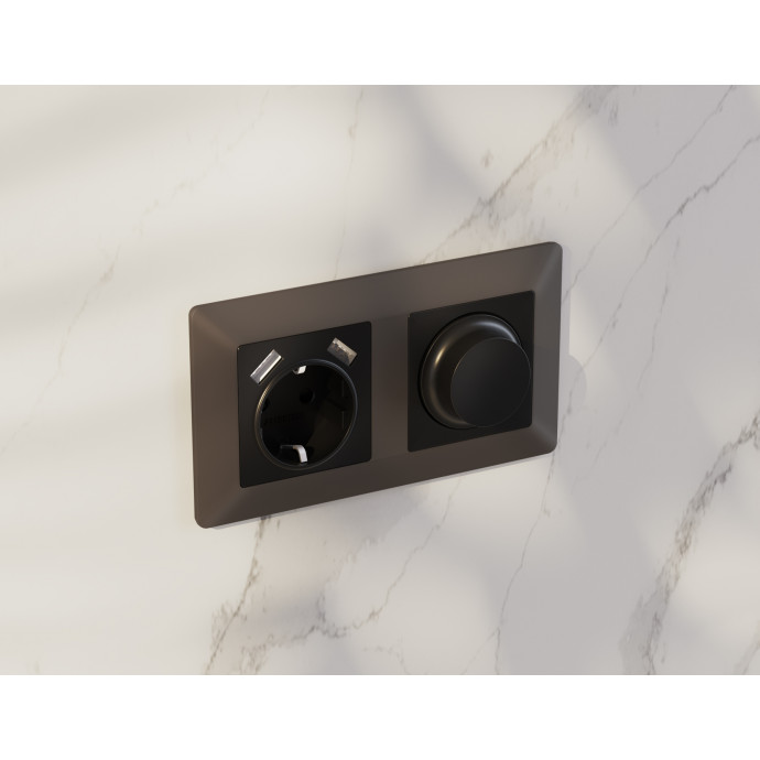 AP8090 Лицевая панель ALFA (Черный матовый) для электрической розетки с/з со шторками 2USB A+A QUANT