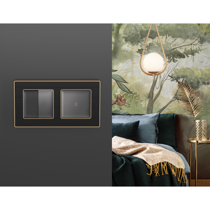 AP9030 Лицевая панель ALFA (Графит Мягкое касание) для 2-кл выключателей QUANT