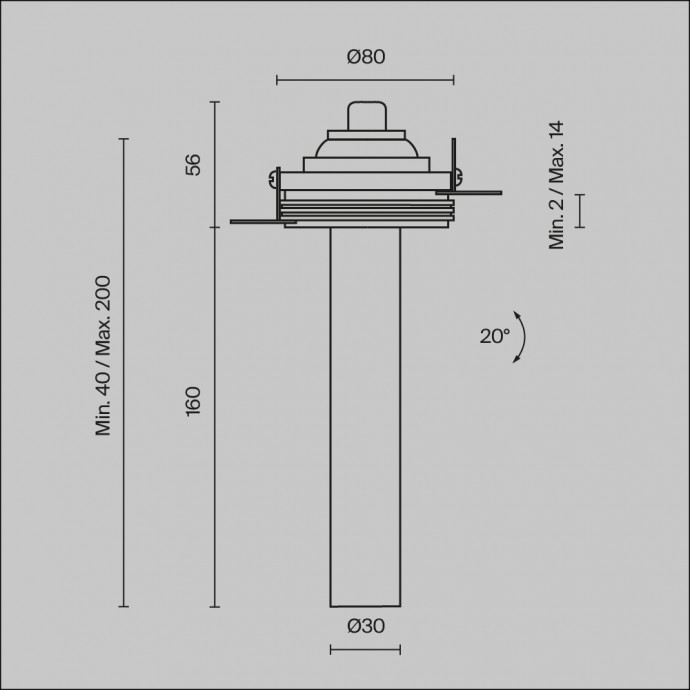 Встраиваемый светильник Technical C140TRS-L200-7W3K-B