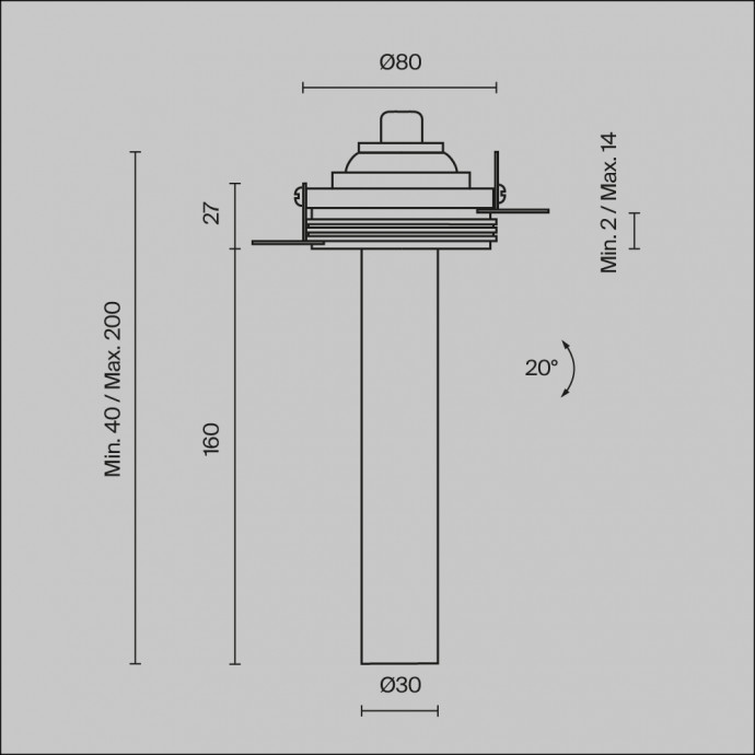 Встраиваемый светильник Technical C140TRS-L200-7W3K-W