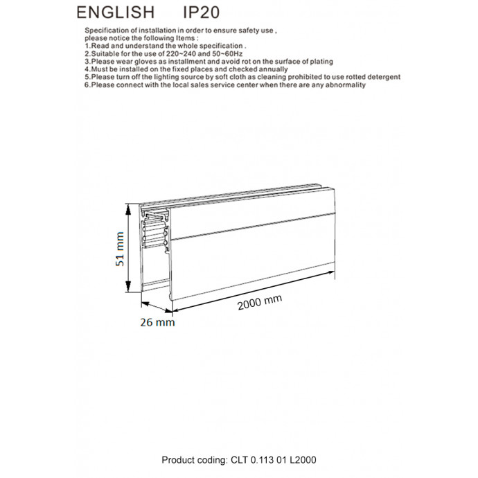 Шинопровод магнитный накладной Crystal Lux CLT 0.113 01 L2000 WH