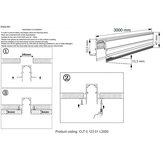 Шинопровод магнитный встраиваемый Crystal Lux CLT 0.123 01 L3000 WH