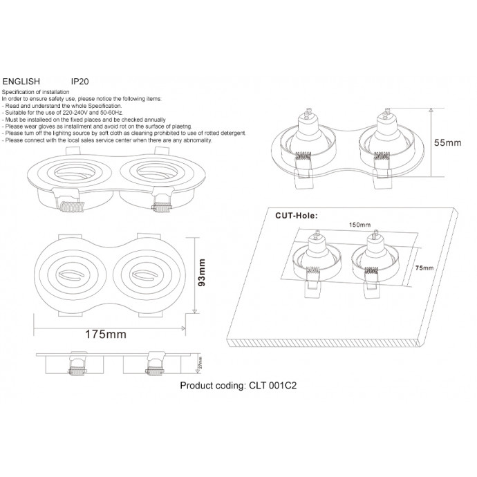 Светильник встраиваемый Crystal Lux CLT 001C2 WH