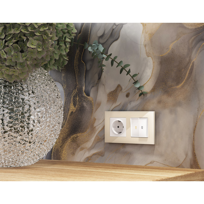 MA107010 Комплект механизма электрической розетки ALFA Белый глянец с/з с шторками QUANT (AP1070, VM141)