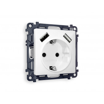 MA109010 Комплект механизма электрической розетки ALFA Белый глянец 2USB A+A 18W (быстрая зарядка) с/з QUANT (AP1090, VM155)