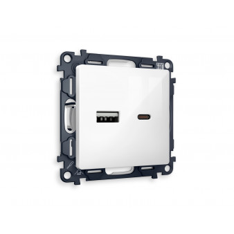 MA111010 Комплект механизма розетки ALFA Белый глянец 2USB A+C 20W (быстрая зарядка) QUANT