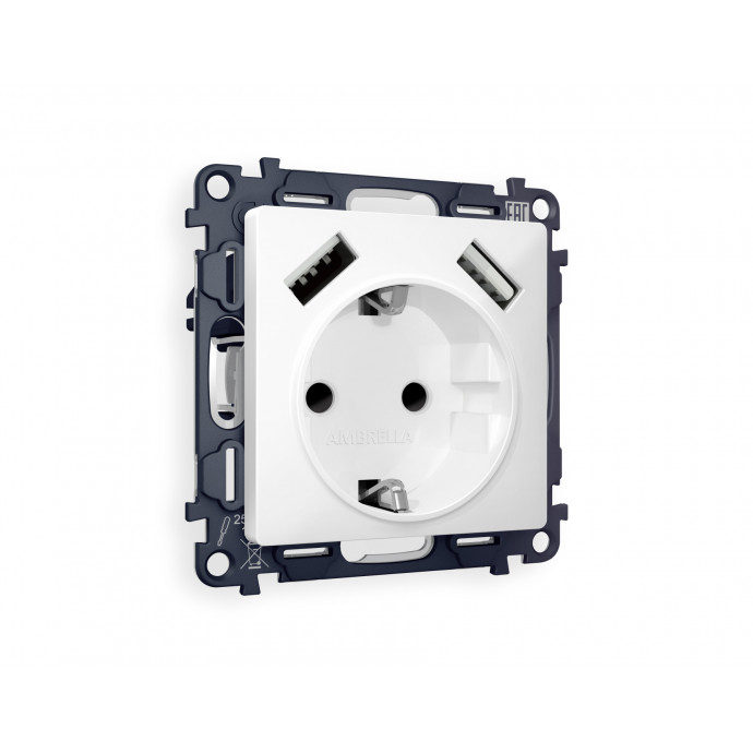 MA129010 Комплект механизма электрической розетки ALFA Белый матовый 2USB A+A 18W (быстрая зарядка) с/з QUANT (AP1290, VM155)