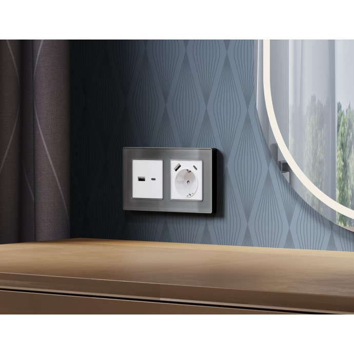 MA130010 Комплект механизма электрической розетки ALFA Белый матовый 2USB A+C 20W (быстрая зарядка) с/з QUANT (AP1300, VM160)