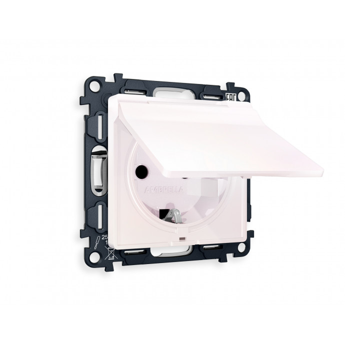 MA208010 Комплект механизма электрической розетки ALFA Жемчуг с/з с шторками и крышкой IP44 QUANT (AP2080, VM141)